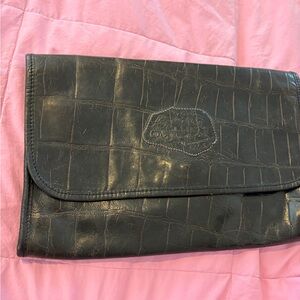 Vintage Carlos Falchi Black Croc Embossed Leather Bag Crocodile Leather Clutch